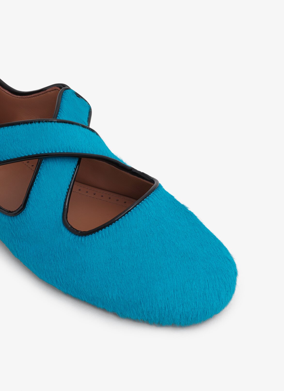 CRISS CROSS BALLET FLATS IN HAIRCALF ALAÏA TURQUOISE CRISS CROSS BALLET FLATS IN HAIRCALF